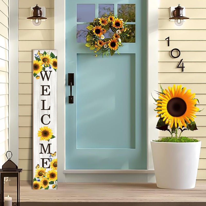 Seimip Sumflower Porch Sign Welcome Sign For Front Porch Fall Sunflowers Home Decor Sunshine Welcome Sign for Indoor Outdoor Garden Wooden Vertical Sign For Patio Front Door Porch Wall Yard - Image 2